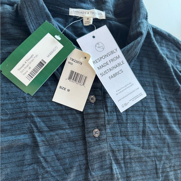 NWT Threads 4 Thought mens Navy striped polo, size medium - Picture 10 of 11